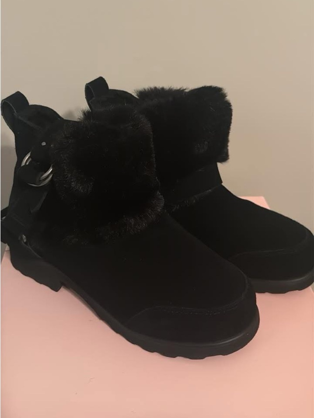 BearPaw Black Faux Fur Ankle Winter Boots